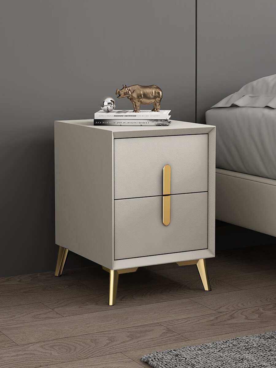 超窄床头柜皮艺皮质轻奢现代简约整装实木网红卧室床头柜