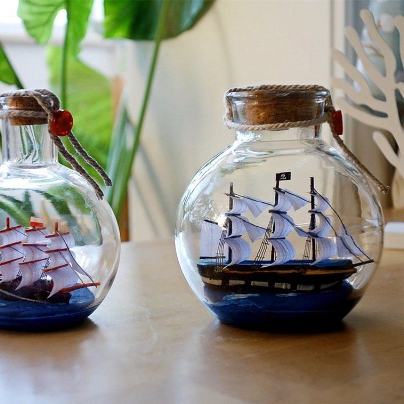 工艺品玻璃瓶瓶中许愿瓶小帆船装饰家居漂流摆件
