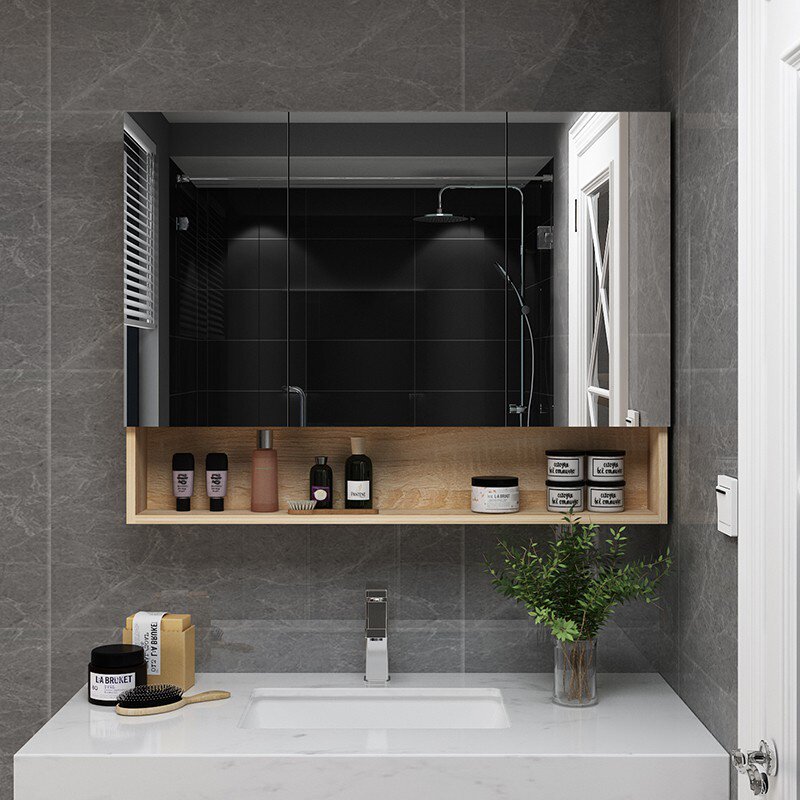 简约置镜柜镜木定制实镜子式卫生间墙挂物架厕所浴室箱带北欧