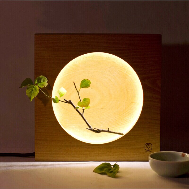 高档满月创意实木月亮台灯led床头夜灯新婚创意