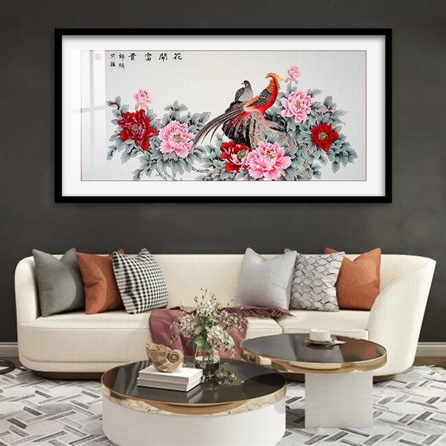 牡丹花开富贵国画客厅风水招财壁画办公室挂画沙发国画