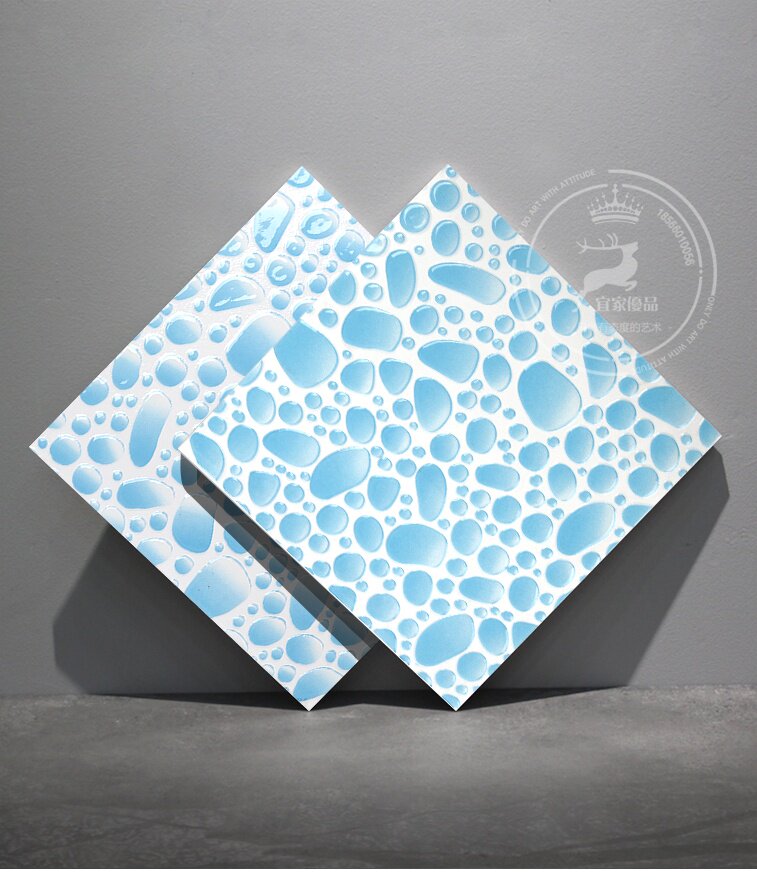蓝色水滴300300抛晶砖厨房厕所阳台广场防滑耐磨鹅卵石小地砖瓷