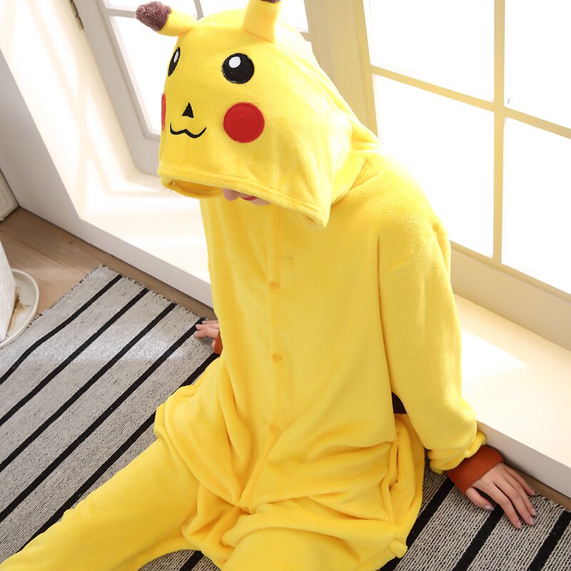 睡衣二次动漫日式情侣冬季加厚连体皮卡丘套装睡衣