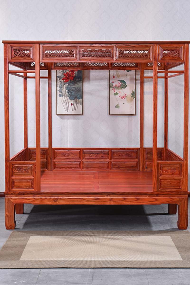 仿古卧室家具实木双人床千工拔步踏步雕花老式拔步床