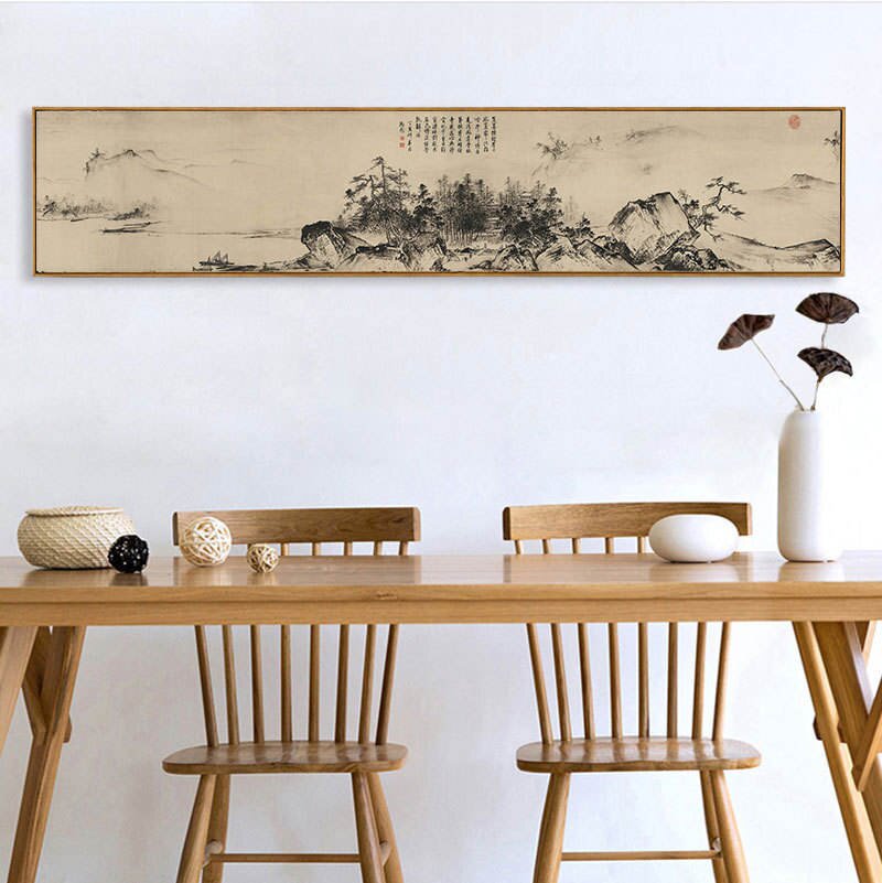 溪画国画客厅水墨背景墙挂壁画图装饰新款山沙发国画