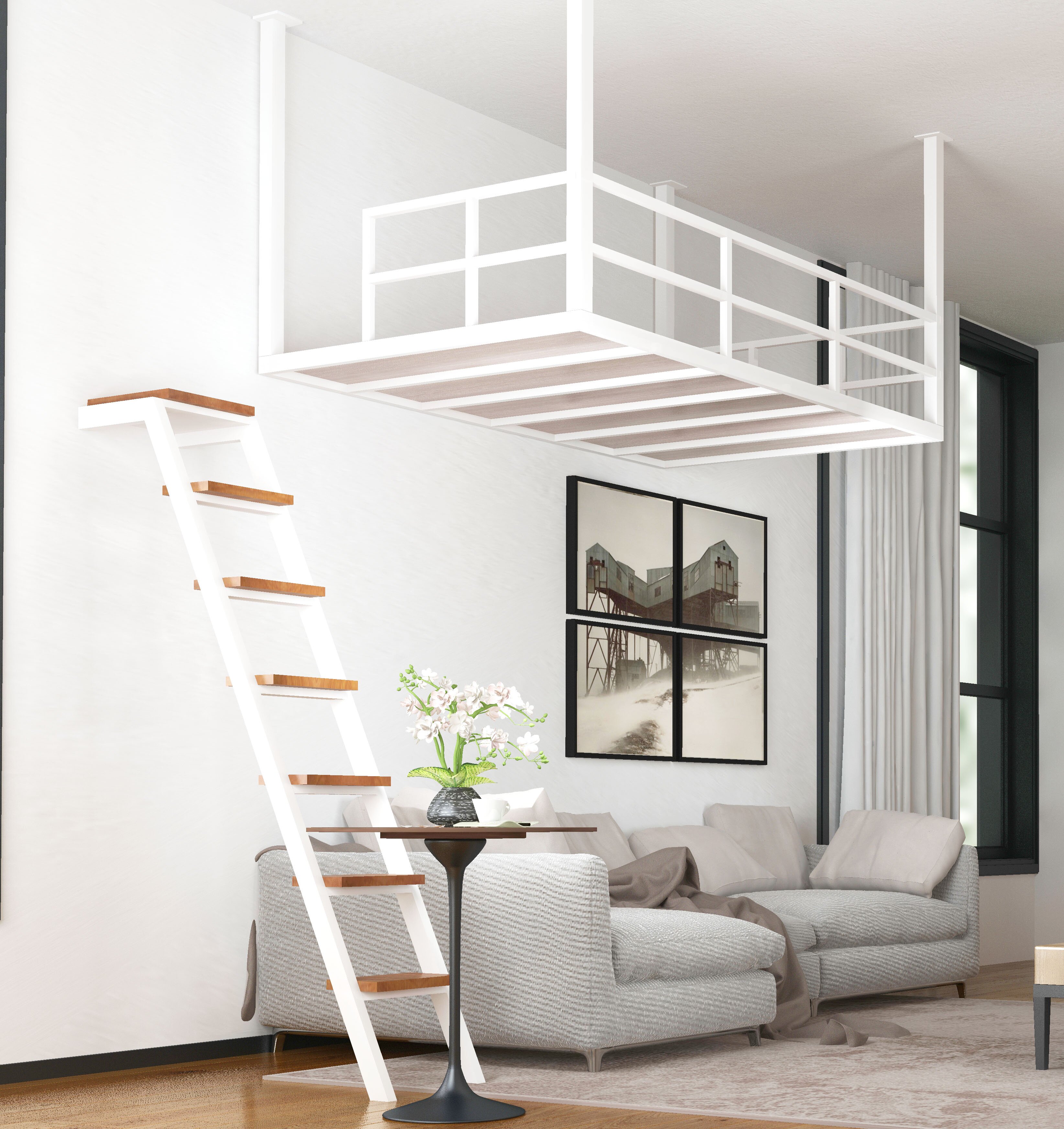 榻榻米小户户型阁楼悬挂式挂壁铁艺吊床高架创意铁艺