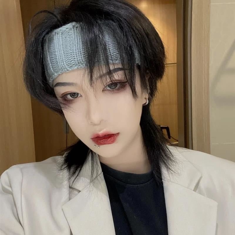 假发男士学生自然学自然蓬松发型狼尾头帅气鱼头整顶假发