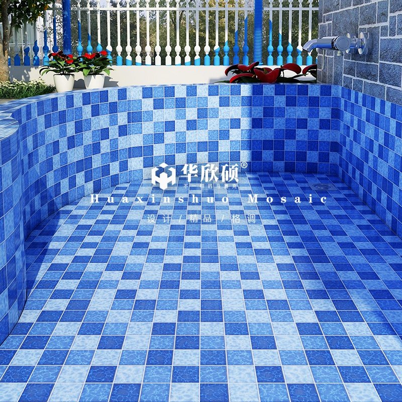 高档结晶游泳池陶瓷马赛克瓷砖蓝色鱼池水池浴池马赛克
