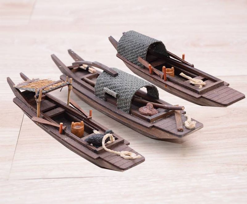 精致船桨中国国风木帆船造景中式拼装成人篷船摆件