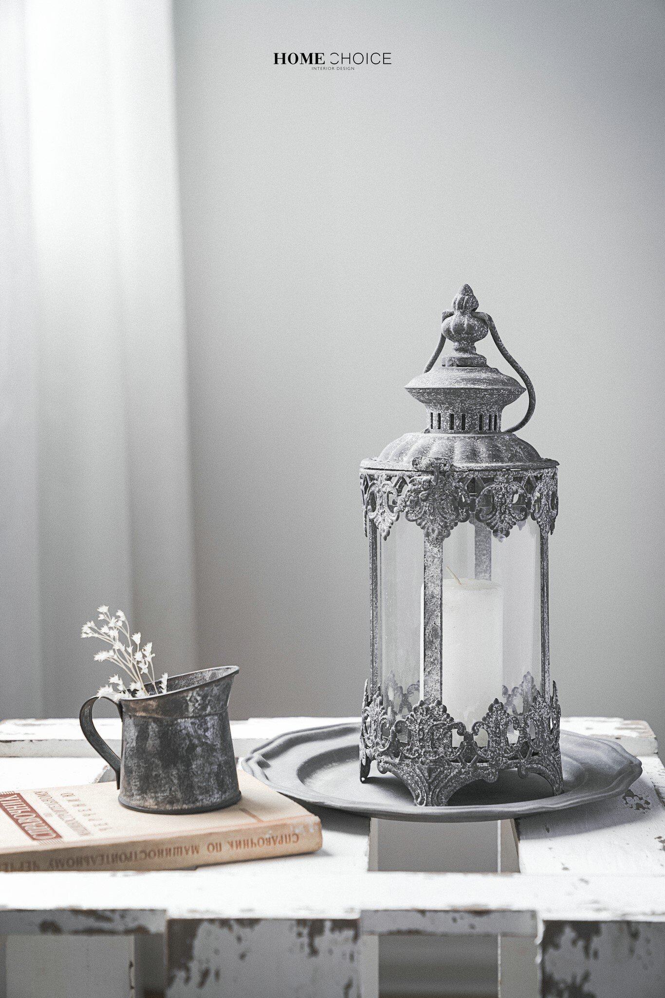 摆件润家家居小型瓦灰手提小风灯笼烛台拍照摆件