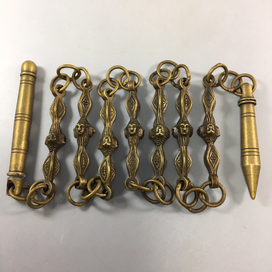 猴头兵器实战佛头节节九鞭实心铜鞭圆柱九纯摆件