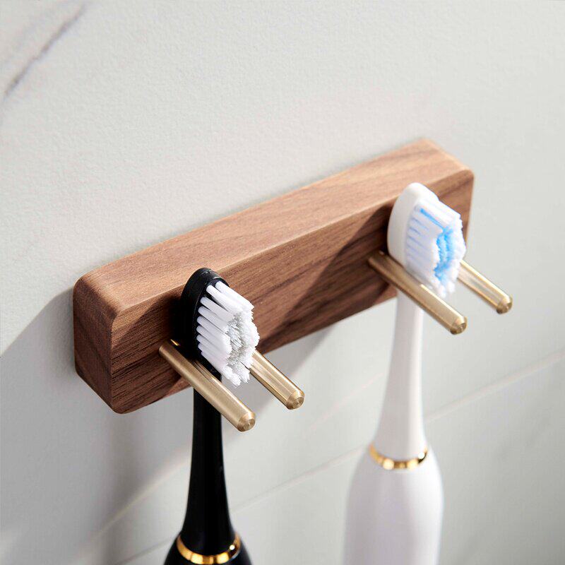 简物黑胡桃木牙刷挂架免打孔卫生间置物架洗漱台收纳架电动牙刷架