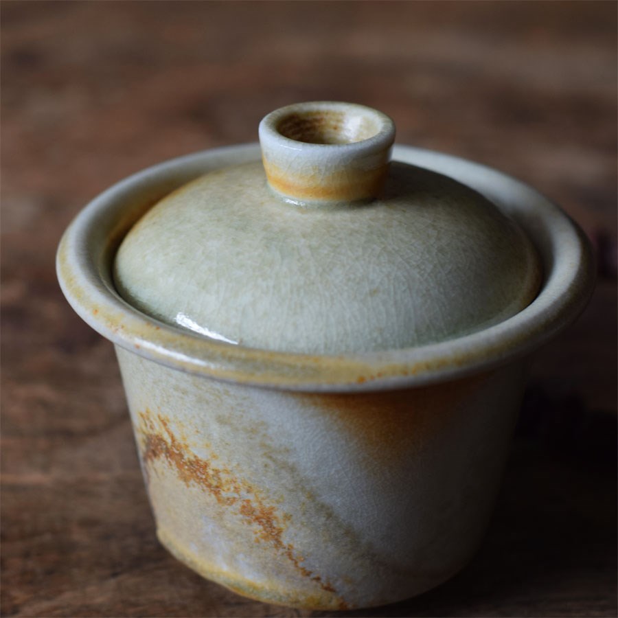 景德镇陶瓷柴烧盖碗无釉自然落灰烧制手工泡茶家用盖碗