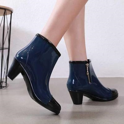 春秋时尚拉链雨靴女士防滑高跟雨鞋女短筒防水雨鞋