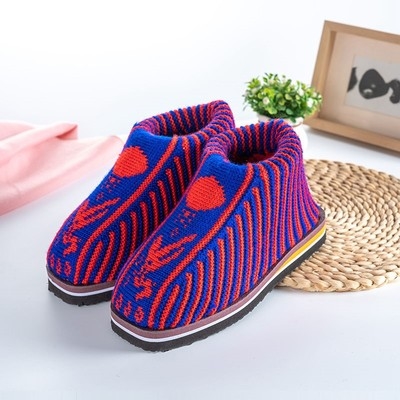 带后跟的女式棉拖鞋冬季纯手工棉鞋加厚保暖编织打毛线织鞋34小码