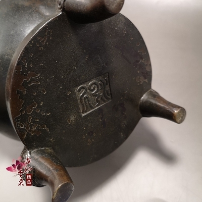 纯铜红铜老皮壳包浆水云居款虎头火锅炉一件居家供奉摆件老物件