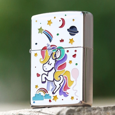 正品zippo正版打火机镜面彩色星空独角兽zppo防风zippo