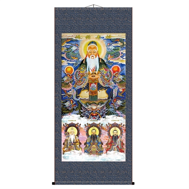 国画卷轴道教新品鸿钧三清老祖神像画像法场国画