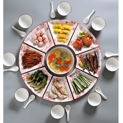 家庭年夜饭拼盘组合方桌红盘创意团圆餐具盘