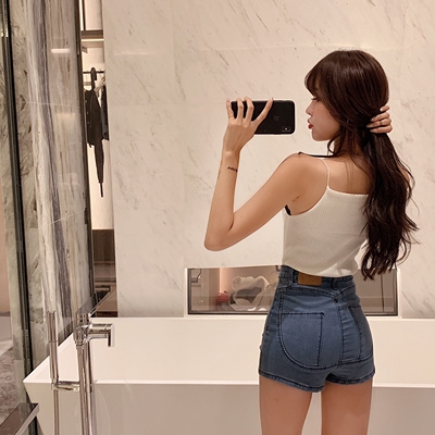 显瘦酒吧蹦迪快手抖音跳舞裤子热裤紧身高腰牛仔裤