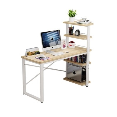 小型电脑桌办公抽屉胡桃色家用学习台式书架书桌电脑桌