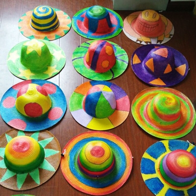 幼儿园绘画画草帽儿童diy墙面装 创意美劳材料手工美术涂鸦帽子 饰