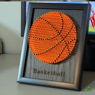 立体同款篮球彩色拼图挂墙材料包足球绕线画钉子图钉成品制作小型