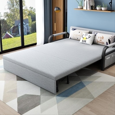 出租屋午休床铁沙发床可拆洗抽拉式推拉床现代床椅两用 家用 折叠