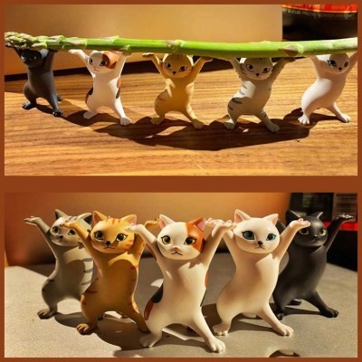 猫咪抬棺跳跃汽车桌面妖娆猫举笔笔架公仔扭蛋其它玩具