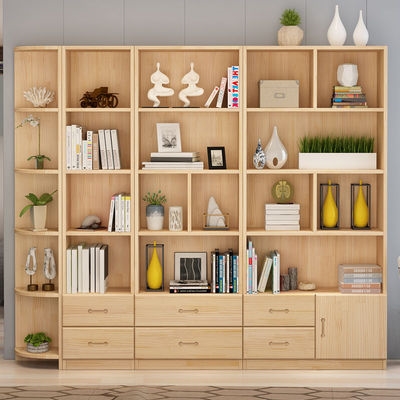 家用松木实木书架落地置物架简易桌上组合橱柜单个书柜