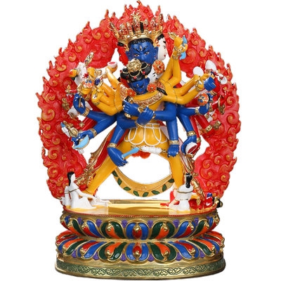 时轮金刚佛像藏传纯铜彩绘居家供奉摆件