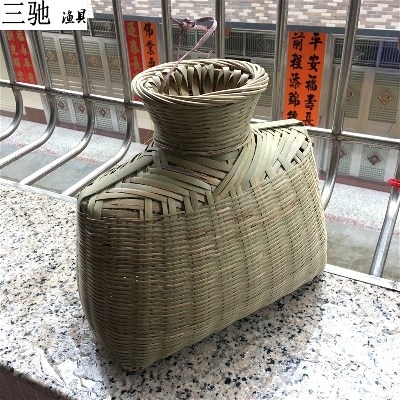 手工竹编鱼篓竹青编织装鱼篓30cm高竹鱼竹制品捕鱼鱼网