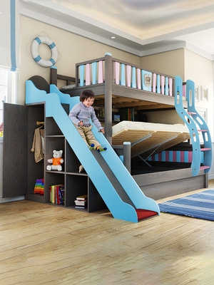 北欧上下床双层全实木两层高箱带滑梯女孩公主子母床儿童高低床