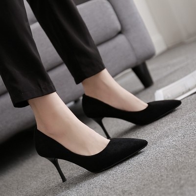 少女春季小清新高跟鞋细跟单鞋新款2020黑色5-6-7cm厘米尖头职业