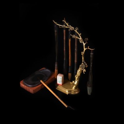 纯铜创意梅花造型艺术毛笔架笔架文房四宝展示架书法用具摆件