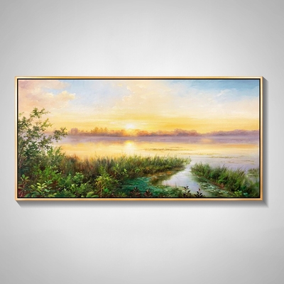 现代手绘风景油画客厅沙发背景墙挂画横幅卧室油画
