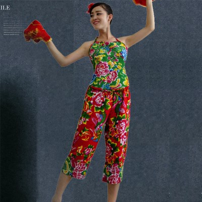 东北大花布衣服冬东北大花棉袄男中国风东北棉袄碎花秧歌服女套装