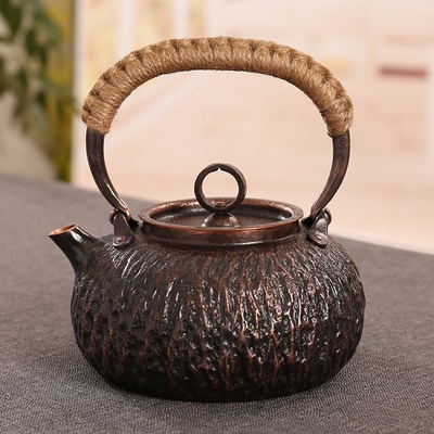 纯手工红铜壶紫铜烧水壶一张打纯铜茶壶1l容量煮茶壶无涂层煮茶器