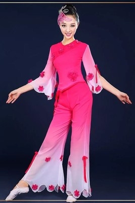 儿童飘逸古典秧歌表演扇子广场广场舞舞女裙子民族服装