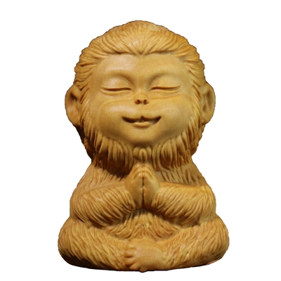 黄杨木雕实木雕刻居家工艺饰品卡通摆件孙悟空坐禅木雕
