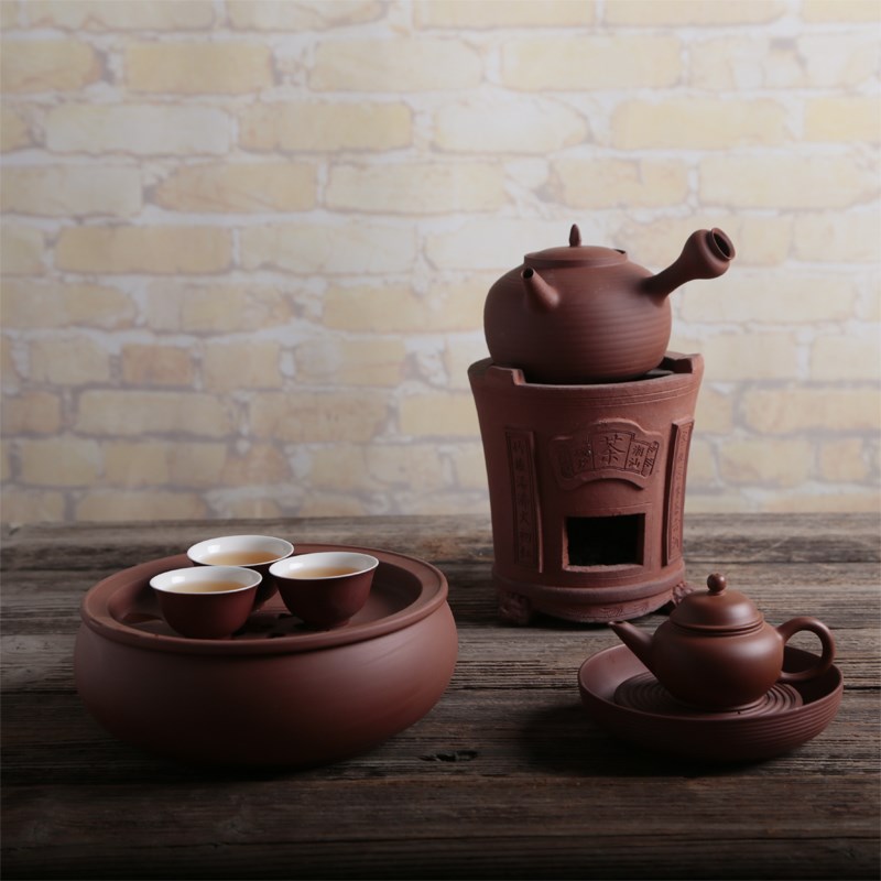高档潮汕工夫茶船冲罐潮州朱泥手拉壶古朴整套茶具功夫茶具