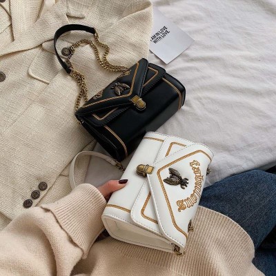 刺绣丝绒蜜蜂包女2020流行新款百搭单肩斜挎包时尚链条小方包