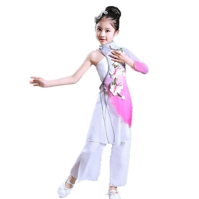 演出服儿童古典秧歌舞蹈女孩左手指月伞舞扇子肚皮舞套装(演出服)