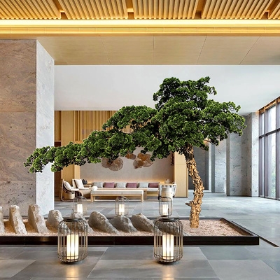 仿真迎客松摆件室内干景假树树干盆景植物日式仿真绿植