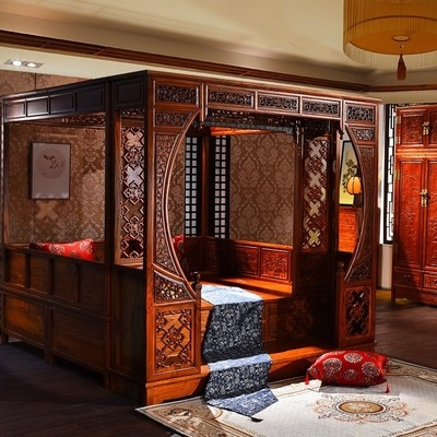 实木古床千工拨步床古雕花宫廷仿古拔步床防拔步床