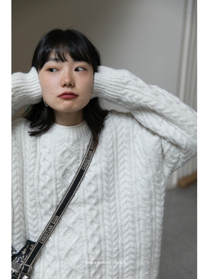 sablesmoke咖色复古慵懒麻花毛衣女韩宽松毛衣