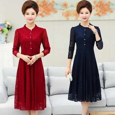 中年妇女婚庆衣服妈妈穿的秋季结婚礼服父母正装喜婆婆丈母娘裙子