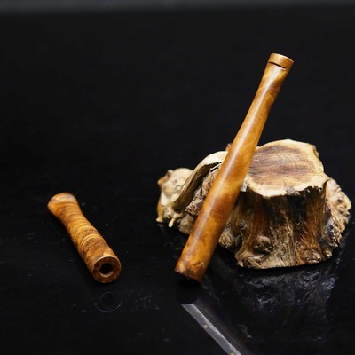 手卷烟嘴实木旱烟烟卷无过过滤器麻梨老式丝可烟嘴