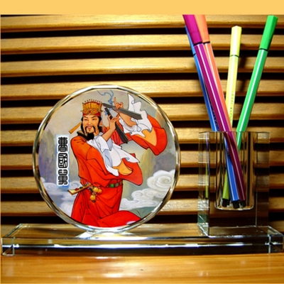曹国舅神化笔筒水晶八仙过海工艺品收藏礼品道教摆设摆件