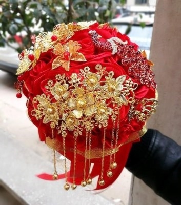 手捧花秀新娘禾装流苏中式旗袍龙凤褂中国风新娘手捧花